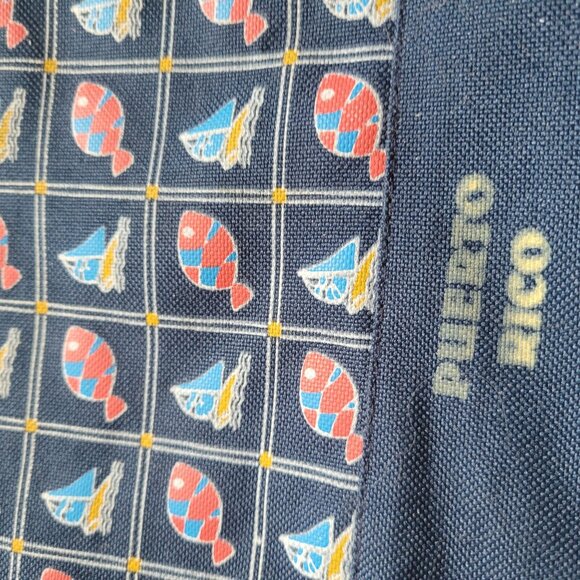 Puerto Rico Fish & Sailboat Print Tote Bag With Zipper Closure & Pouch Navy Blue - Picture 2 of 6